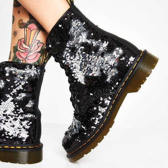 sequin combat boots